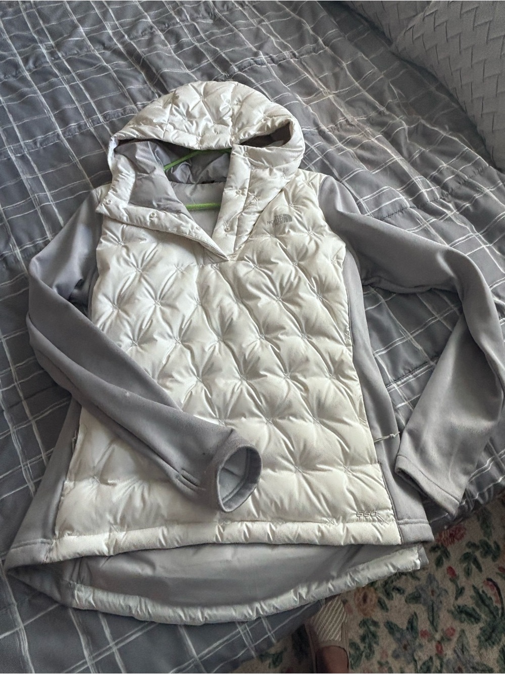 The North Face Light Gray Quilted Hybrid Hooded Jacket